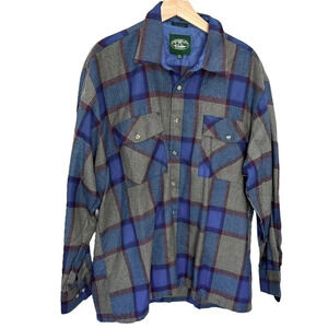 Susquehanna Trail Outfitters blue & green plaid flannel‎ button down shirt XL